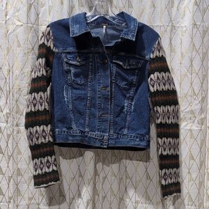 Denim Jacket with Patterned Sleeves